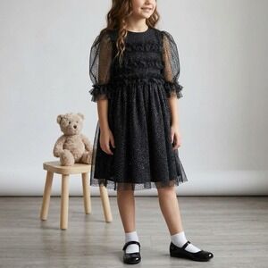 Patachou Girls Polka-dot Tulle Dress Size  8Y Black Party Special Occasion